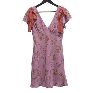 Wild Fable Pink Floral Bow Flutter Sleeve V-neck mini dress Size XS
